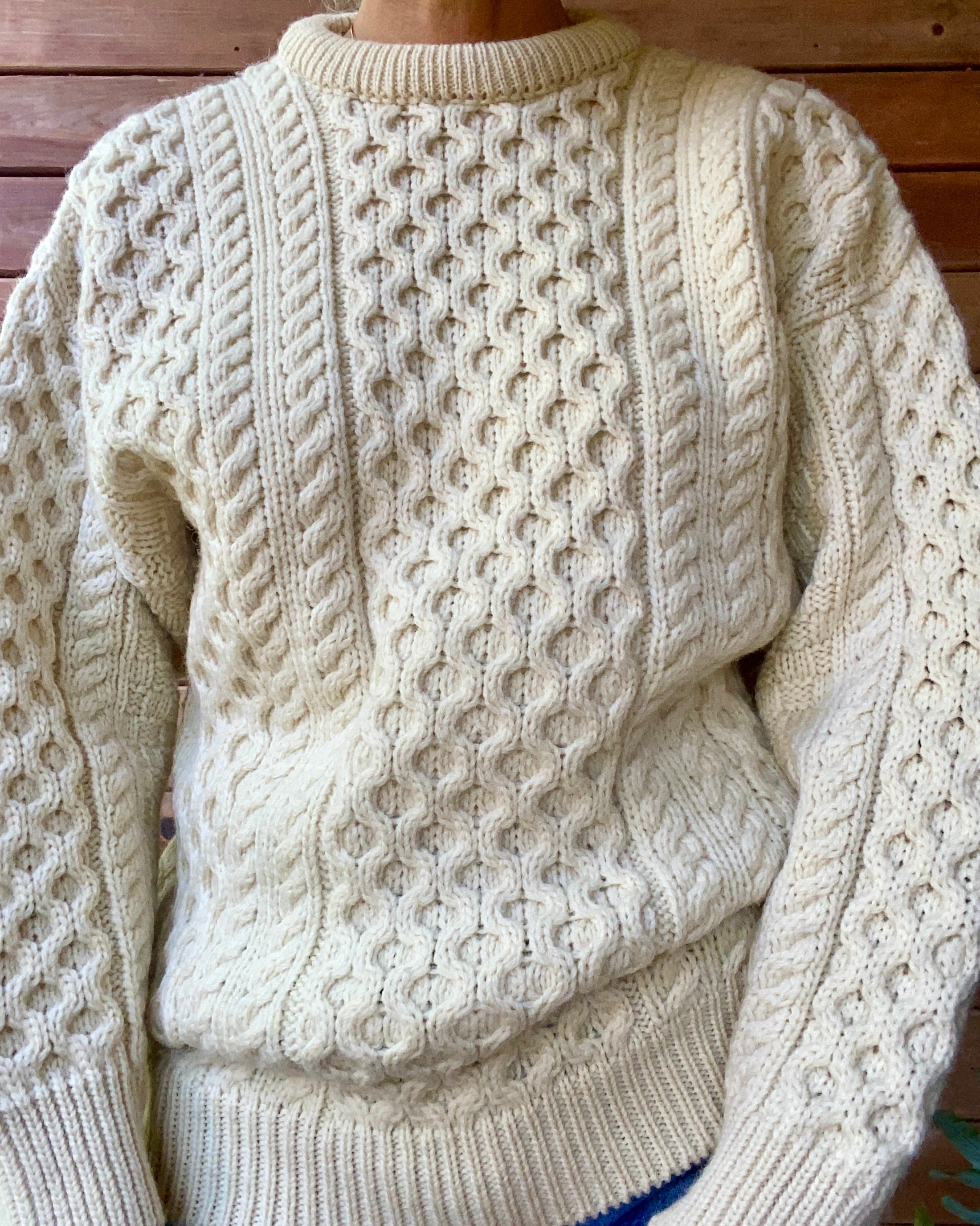 Vintage Handknit Cream Fisherman Cable Sweater M