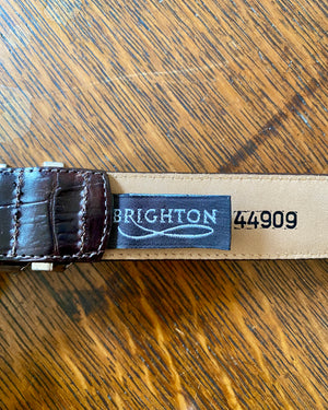 Vintage 1990s BRIGHTON Dark Brown Croc Belt with Silver Tone Buckle / Made in USA / S or M