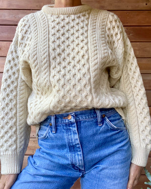 Vintage Handknit Cream Fisherman Cable Sweater M