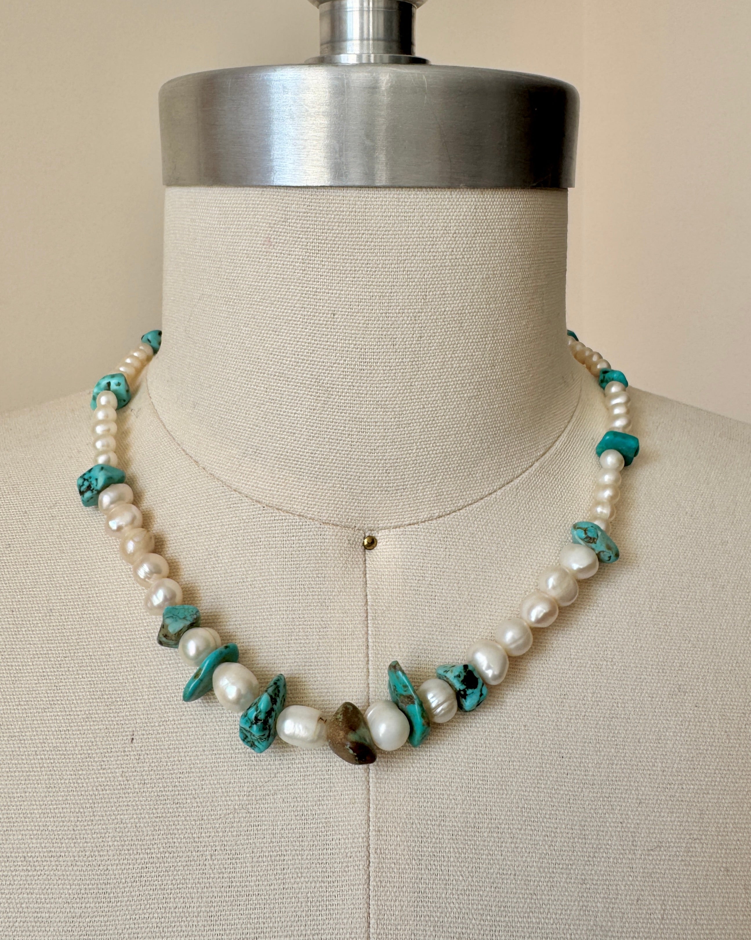 Vintage Baroque Freshwater Pearl beaded with Turquoise Necklace Choker