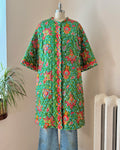 Vintage 1960s Norman for at Home Wear Satin Paisley Floral Green Quilted Bed Jacket Coat Size 4/6 SM Made in USA