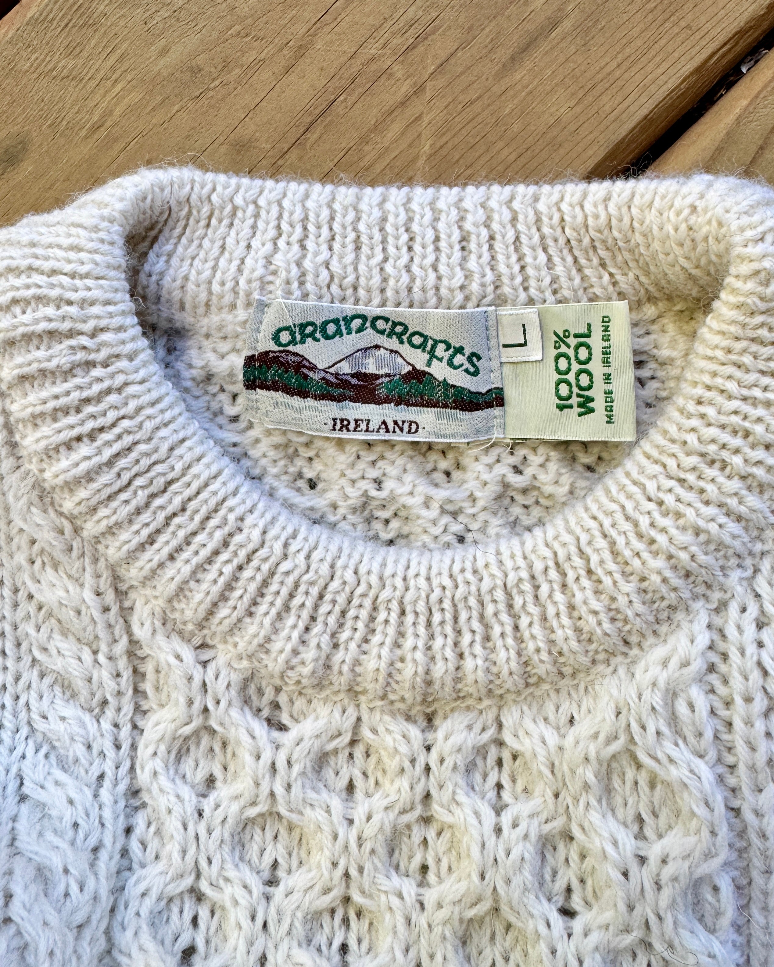 Vintage Aran Crafts Cream Cable Aran Fisherman Hand Knit Cream Sweater Made in Ireland