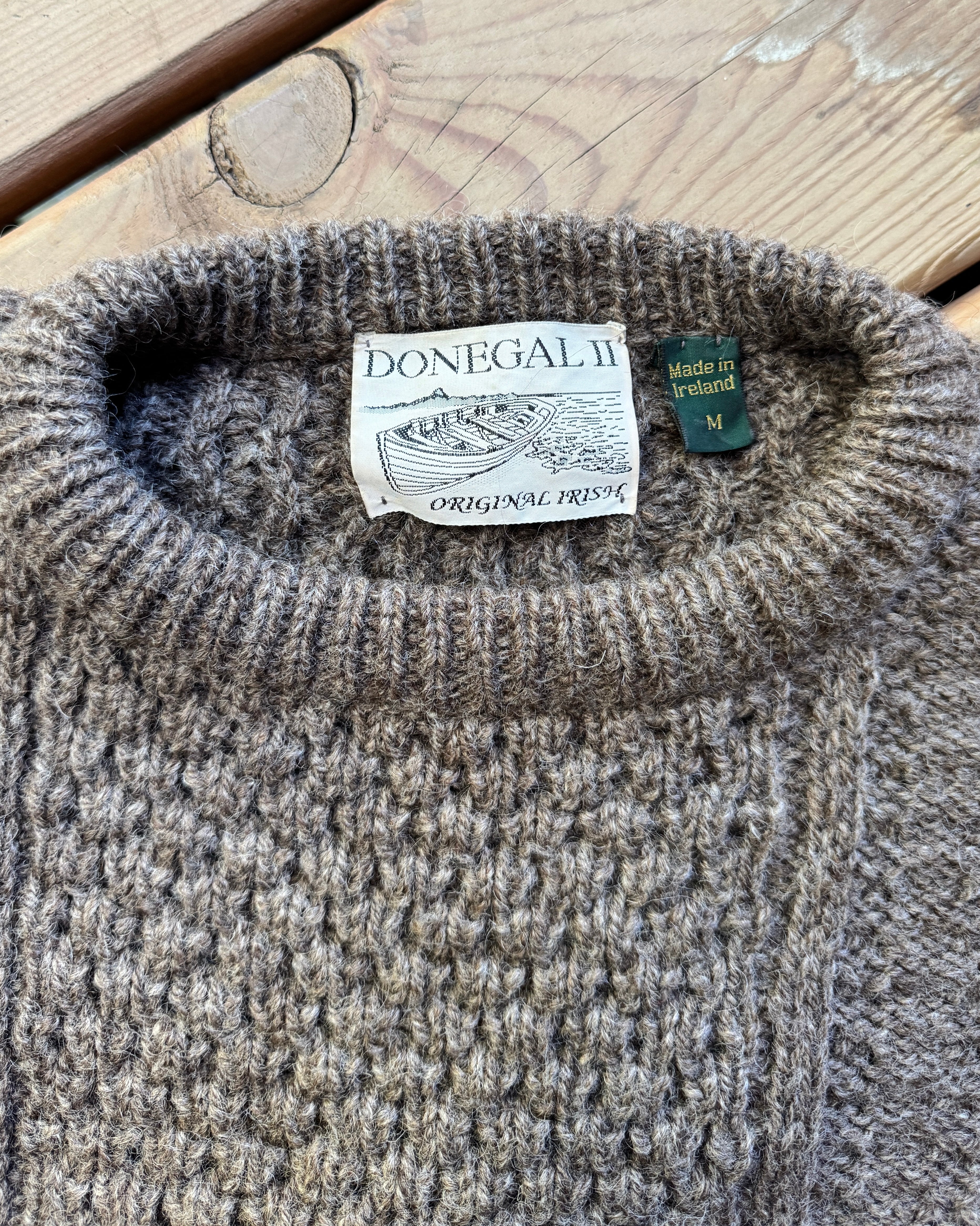 Vintage Donegal Cable Aran Fisherman Hand Knit Brown Marled / Melange Sweater Made in Ireland