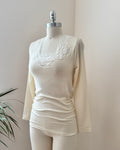 Vintage 1980s Scholler Cream Wool Silk Blend Knit With Floral Lace Tee Top Made in Germany