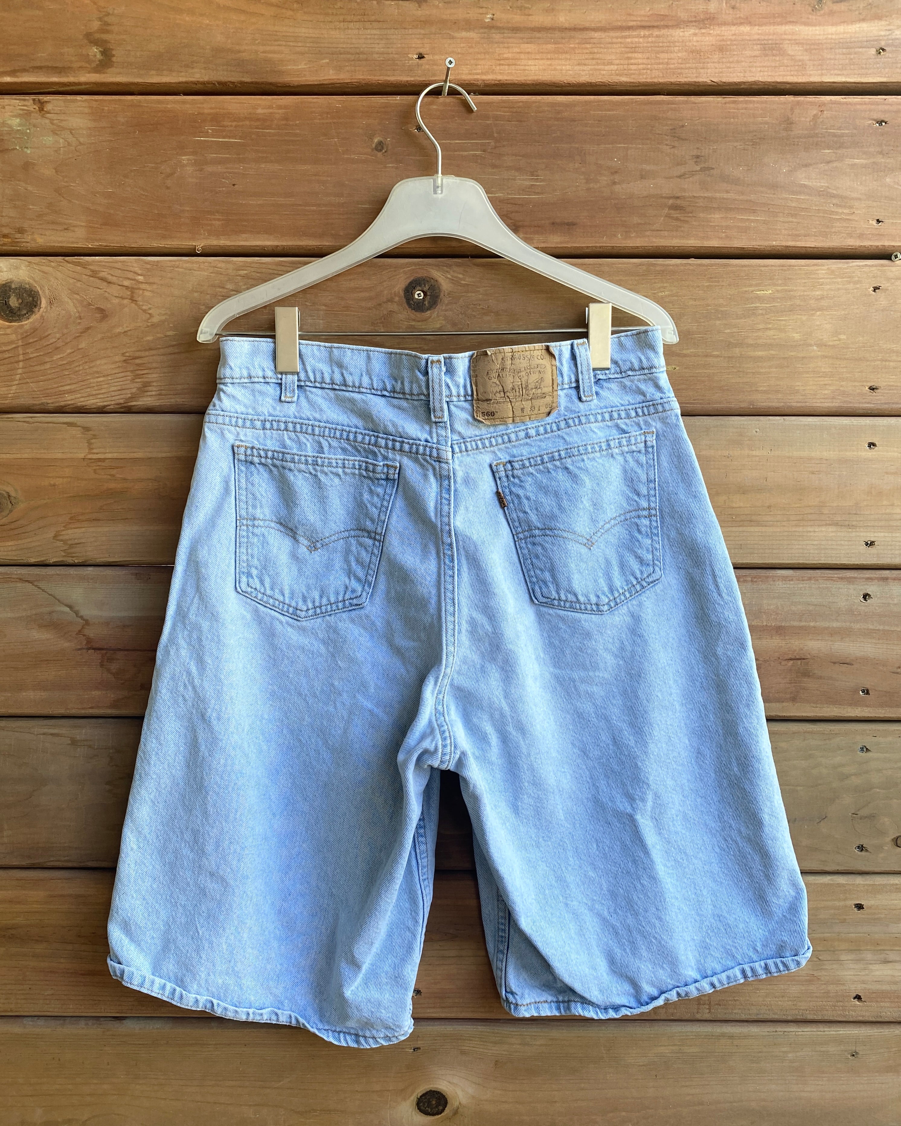 Vintage 1980 / 1990s Orange Tab Levis 560 Light Wash Bermuda Cutoffs Denim Jean Shorts 32 Made in USA