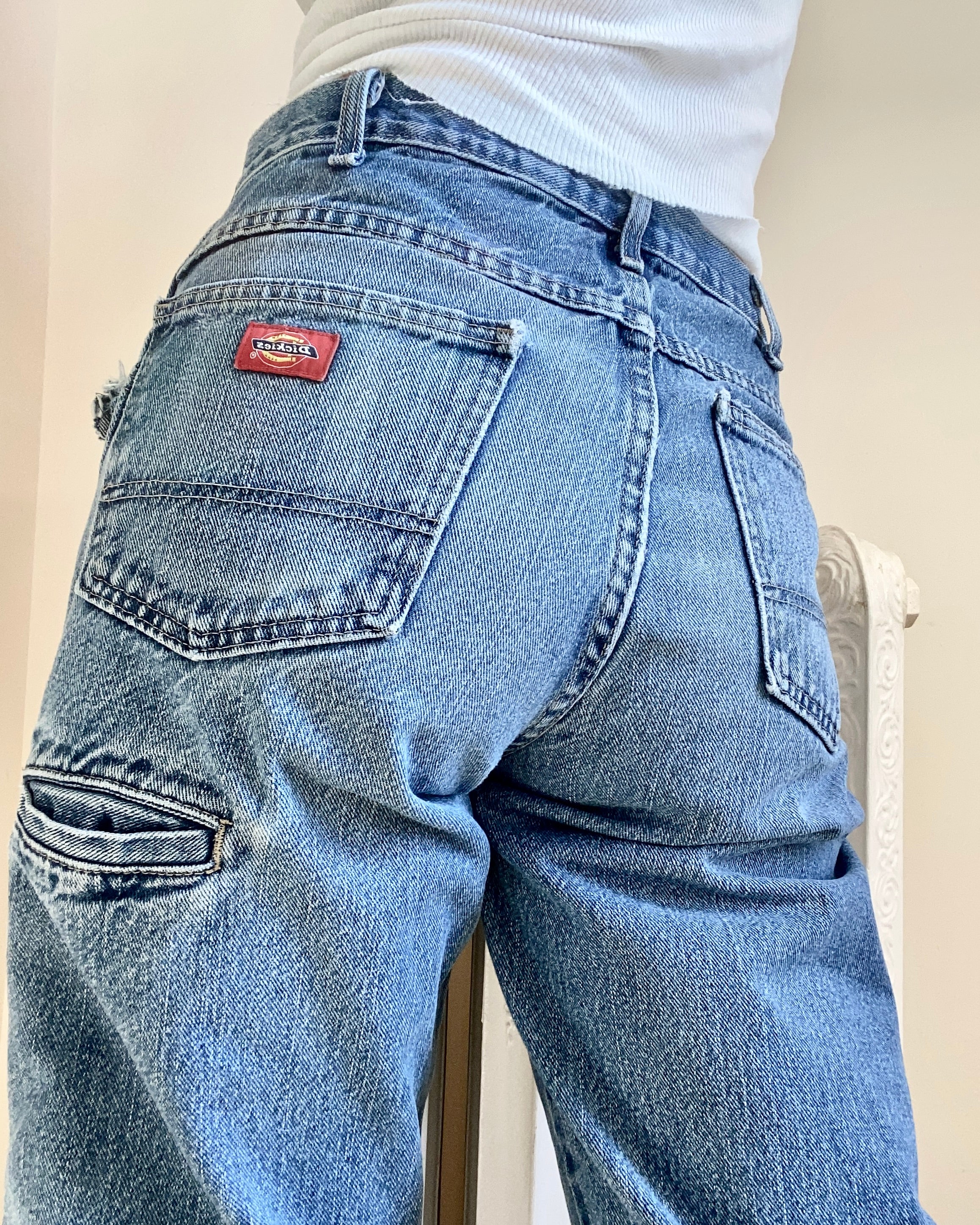 Vintage Y2K Dickies Denim Double Knee Carpenters with Patches Medium Wash Jeans Pants 32