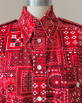 Vintage 1960s 1970s Lew Magram 100% Cotton Red Bandana Print Ranch Shirt