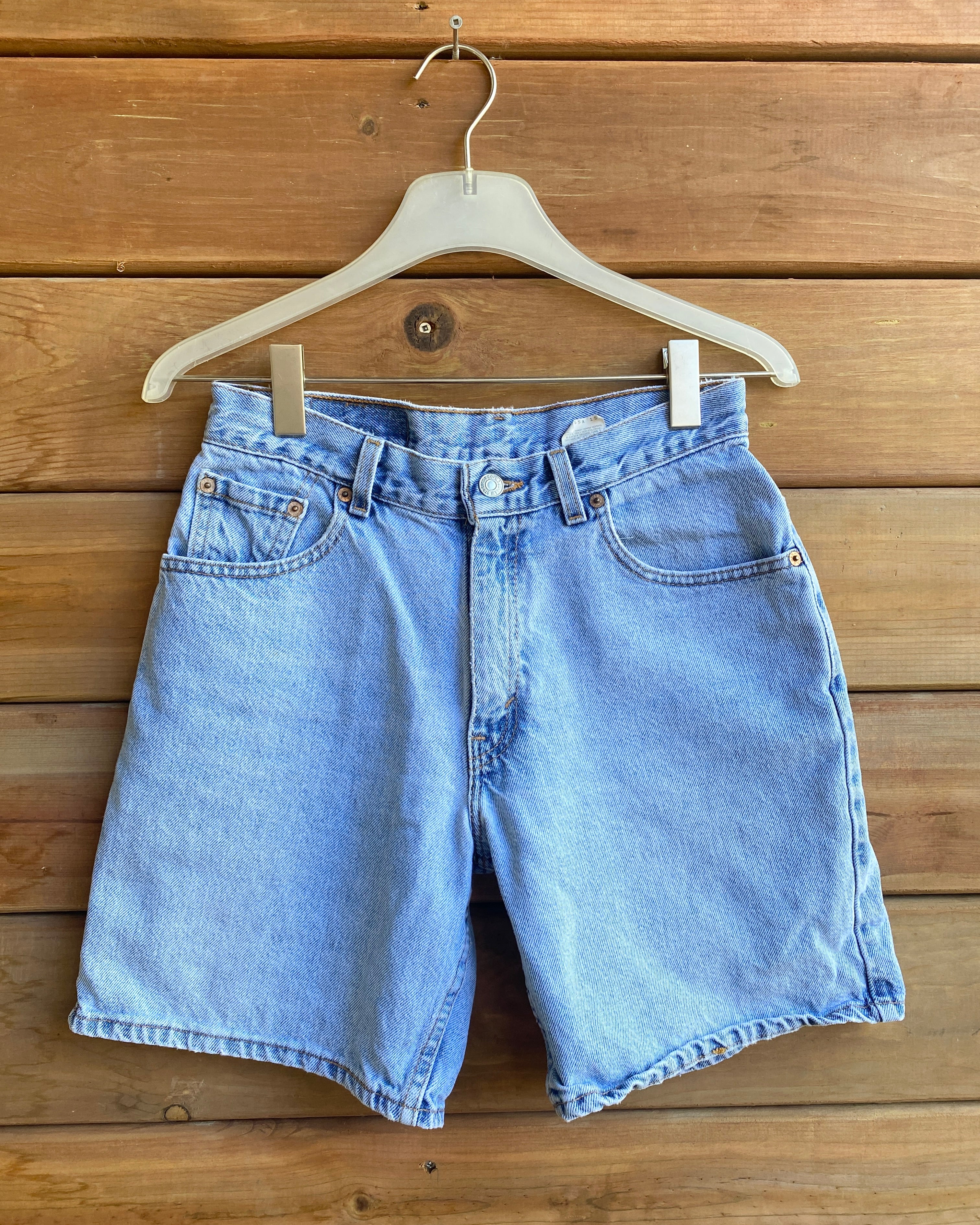 Vintage 1980 Red Tab Levis 550 Light Wash Bermuda Cutoffs Denim Jean Shorts 28 Made in USA