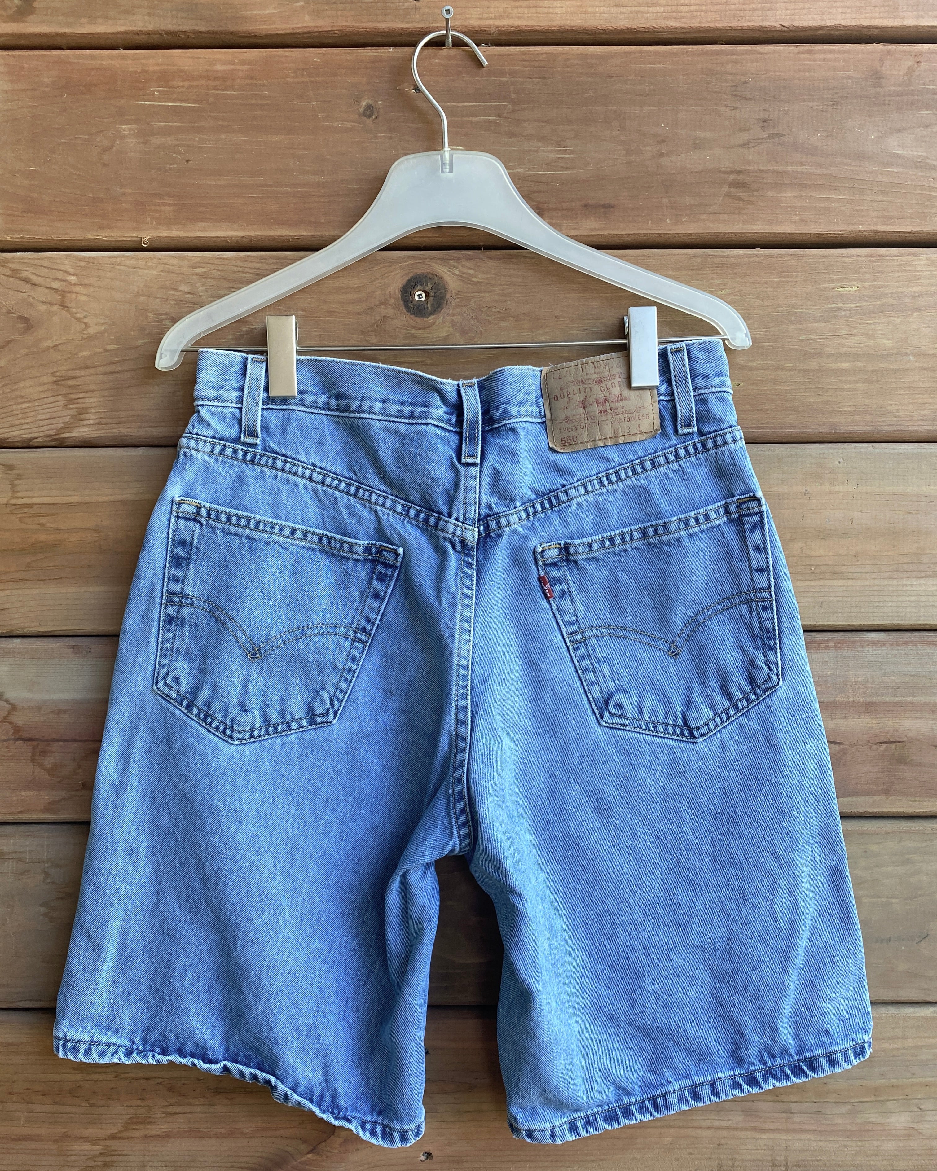 Vintage 1990 Red Tab Levis 550 Medium Wash Bermuda Cutoffs Denim Jean Shorts 31