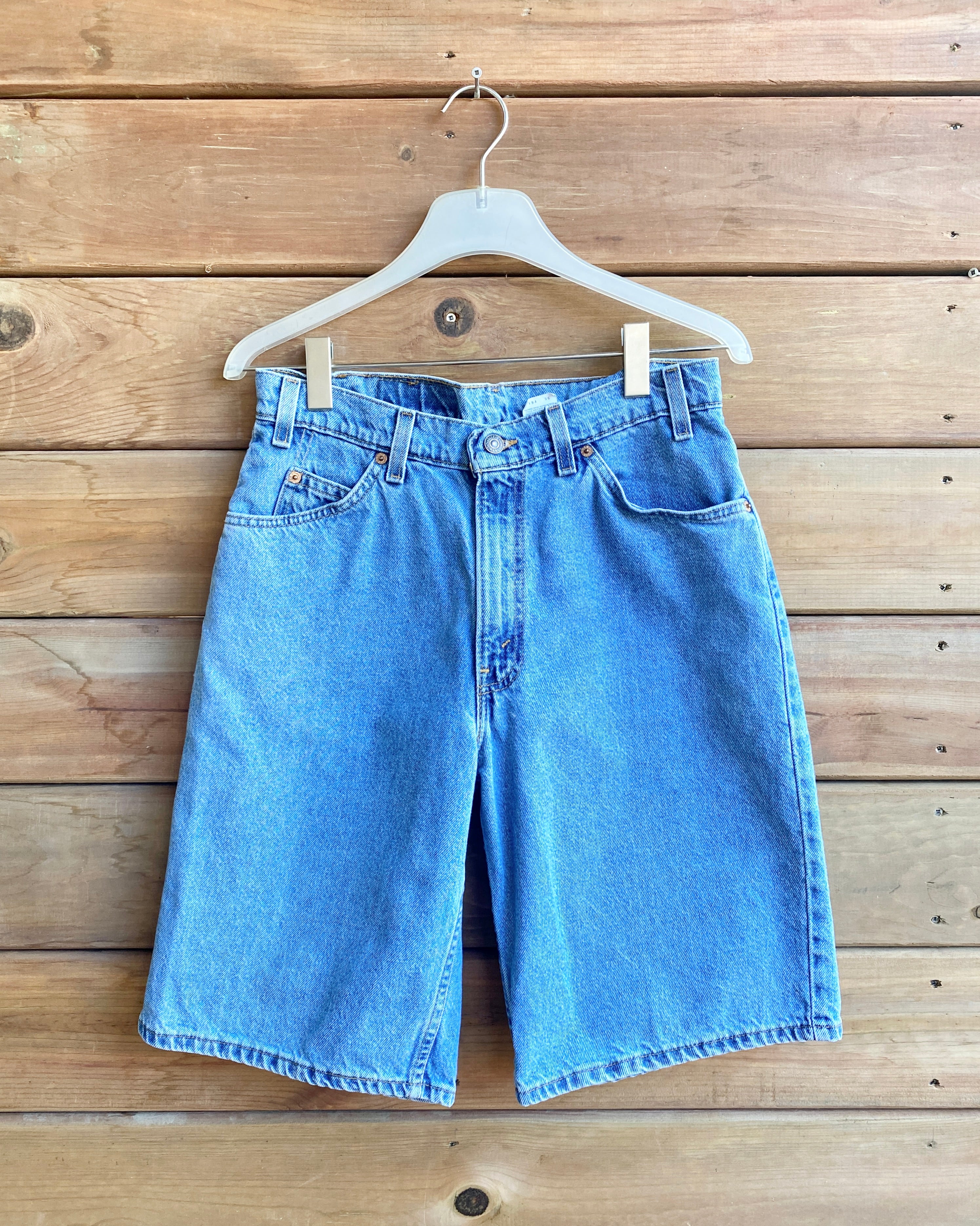 Vintage 1990s Orange Tab Levis 560 Medium Wash Bermuda Cutoffs Denim Jean Shorts 30 Made in USA
