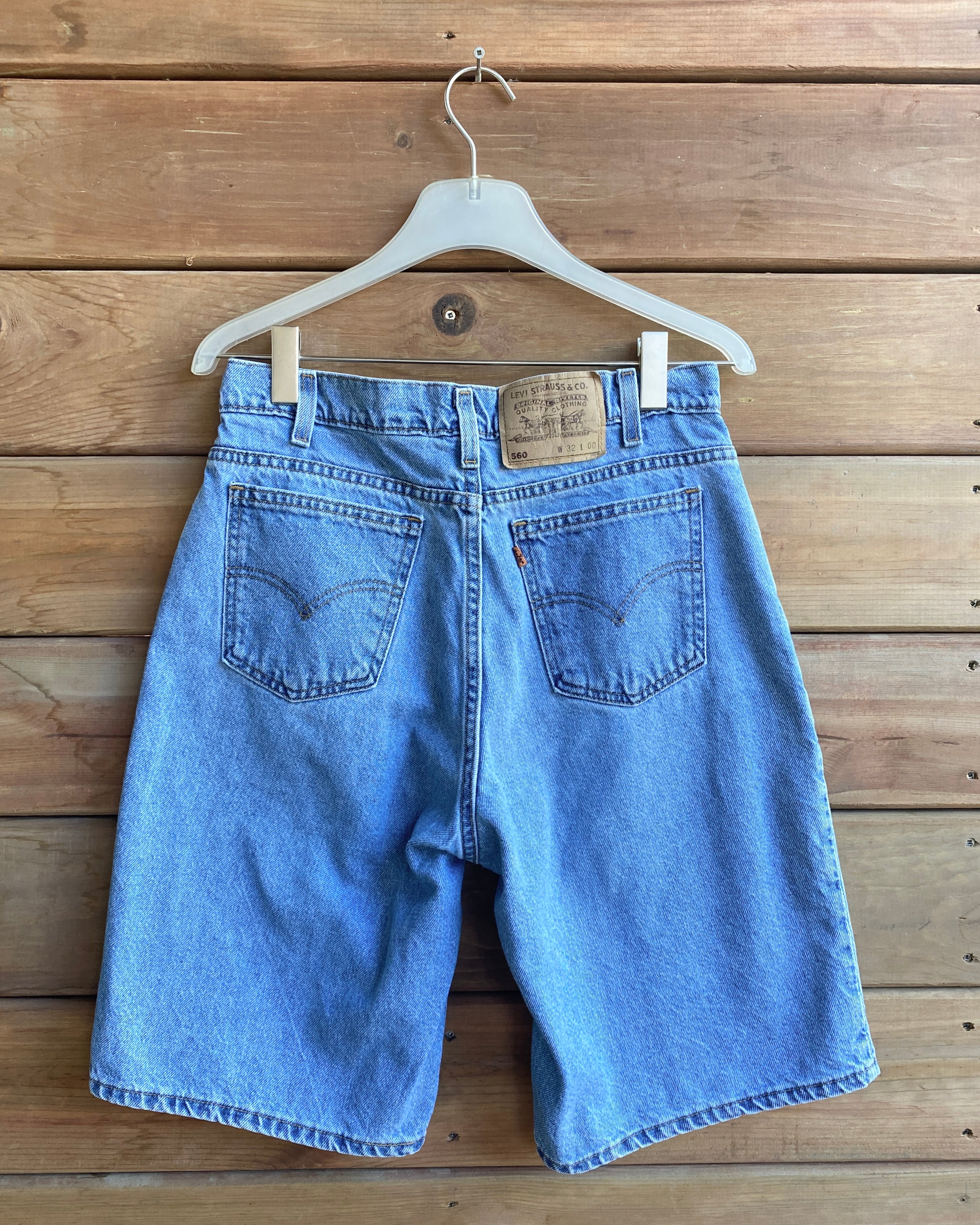 Vintage 1990s Orange Tab Levis 560 Medium Wash Bermuda Cutoffs Denim Jean Shorts 30 Made in USA