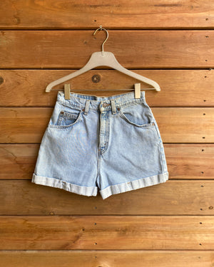 Vintage 1990s White Tab Levis 954 Light Wash Cuffed Denim Jean Shorts 26 Made in USA