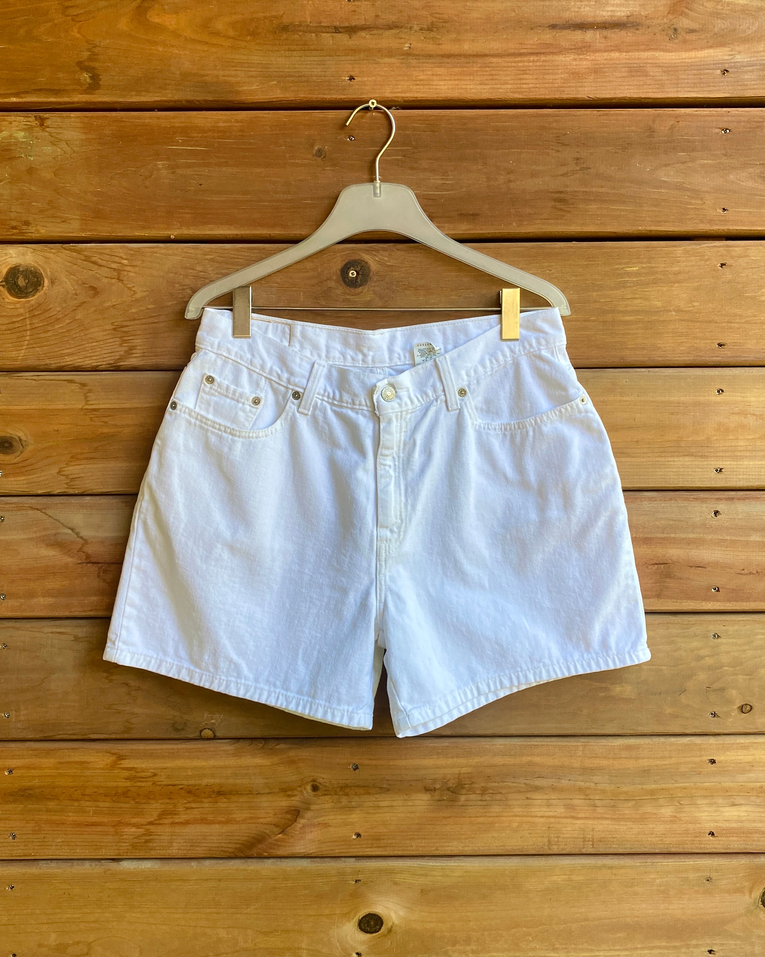 Vintage 1990s Red Tab Levis White Denim Hemmed Jean Shorts 33