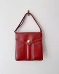 Vintage 1970s Dark Cherry Red Leather Shoulder Bag Handbag with Jean Pocket Design