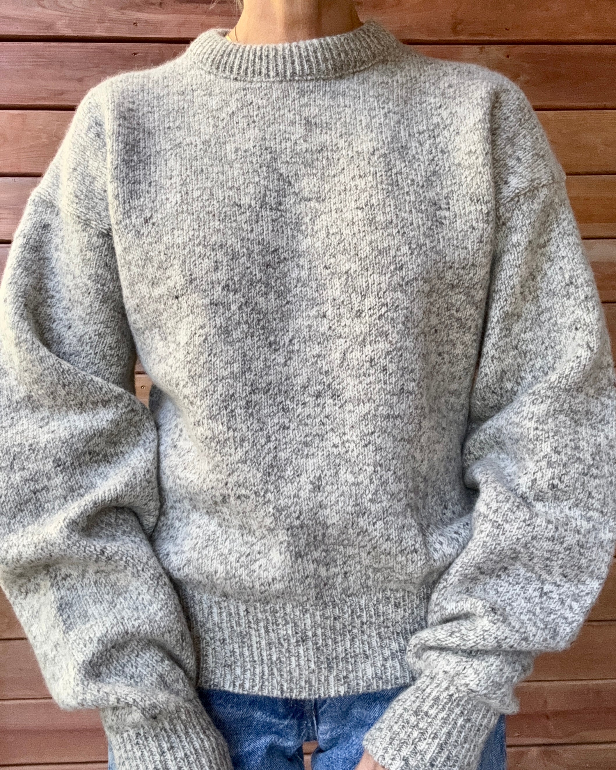 Vintage Rag Wool Fisherman Heathered Oatmeal Grey Wool Crew Neck Sweater Fieldmaster Made in USA