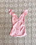 Vintage 1990s Dollhouse Pink Charmeuse Silk Satin Butterfly Ruffle Sleeve and Beaded Detail Blouse Top with Bias Cut
