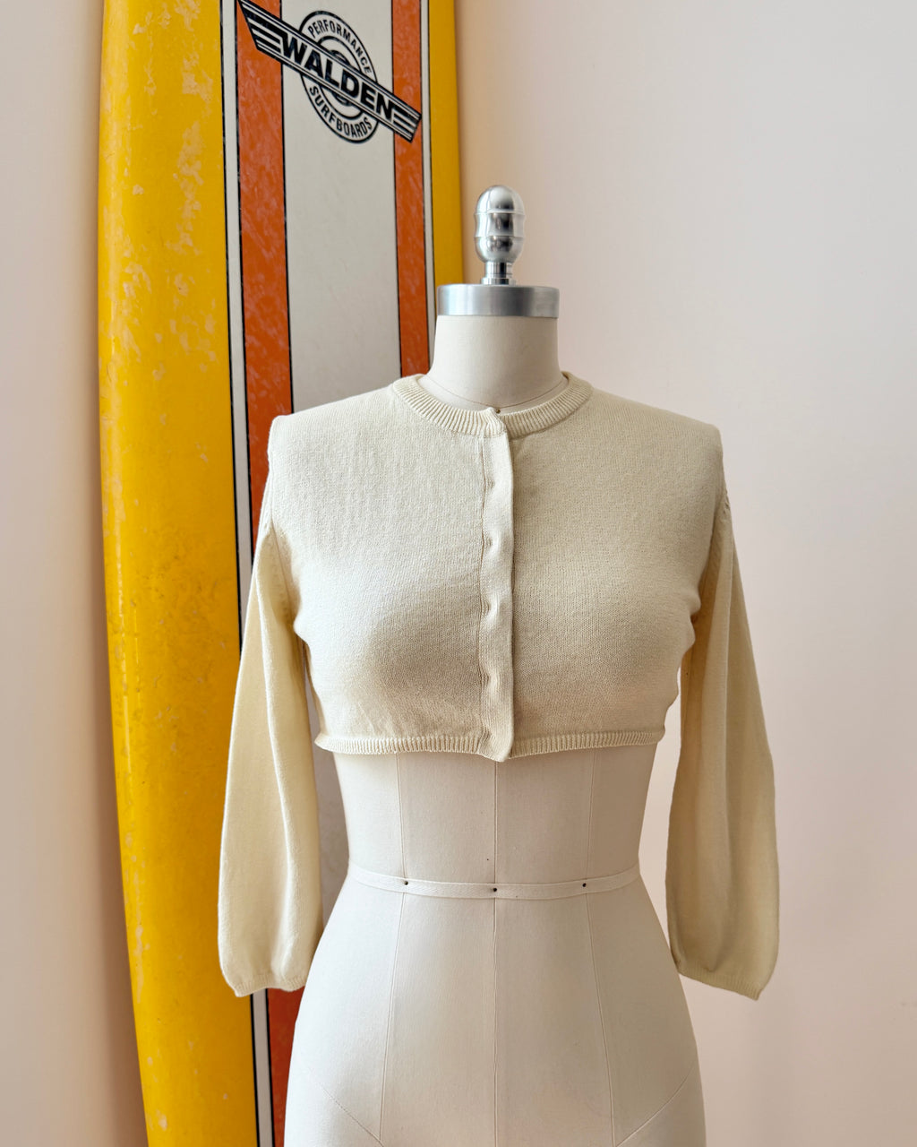 VINTAGE Y2K early 2000s Ca Va De Soi Summer Cotton Knit Cream Crop Cardigan Top Size S