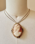 Antique 1890-1900 Victorian Shell Hand Carved Cameo in Floral Gold fill and 12K plated Brooch and  Pendant for a Necklace Oval Large Size