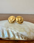 Vintage 80s Signed Christian Dior Gold Plate Round Criss Cross Rope Earrings Clip Ons