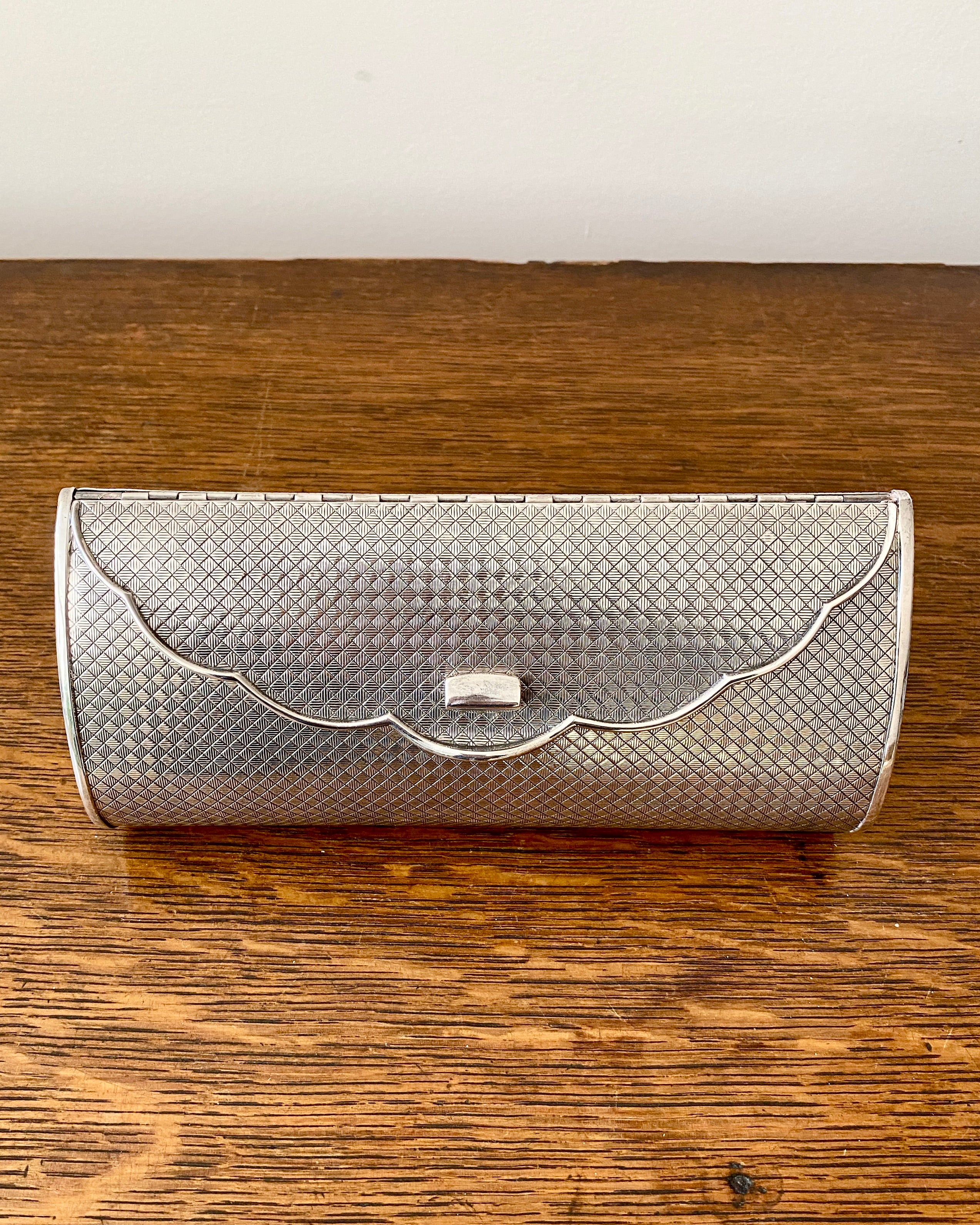 Vintage 1950s Mid Century Silver Plated Metal Diamond Pattern Box Clutch Purse Handbag Made in Japan