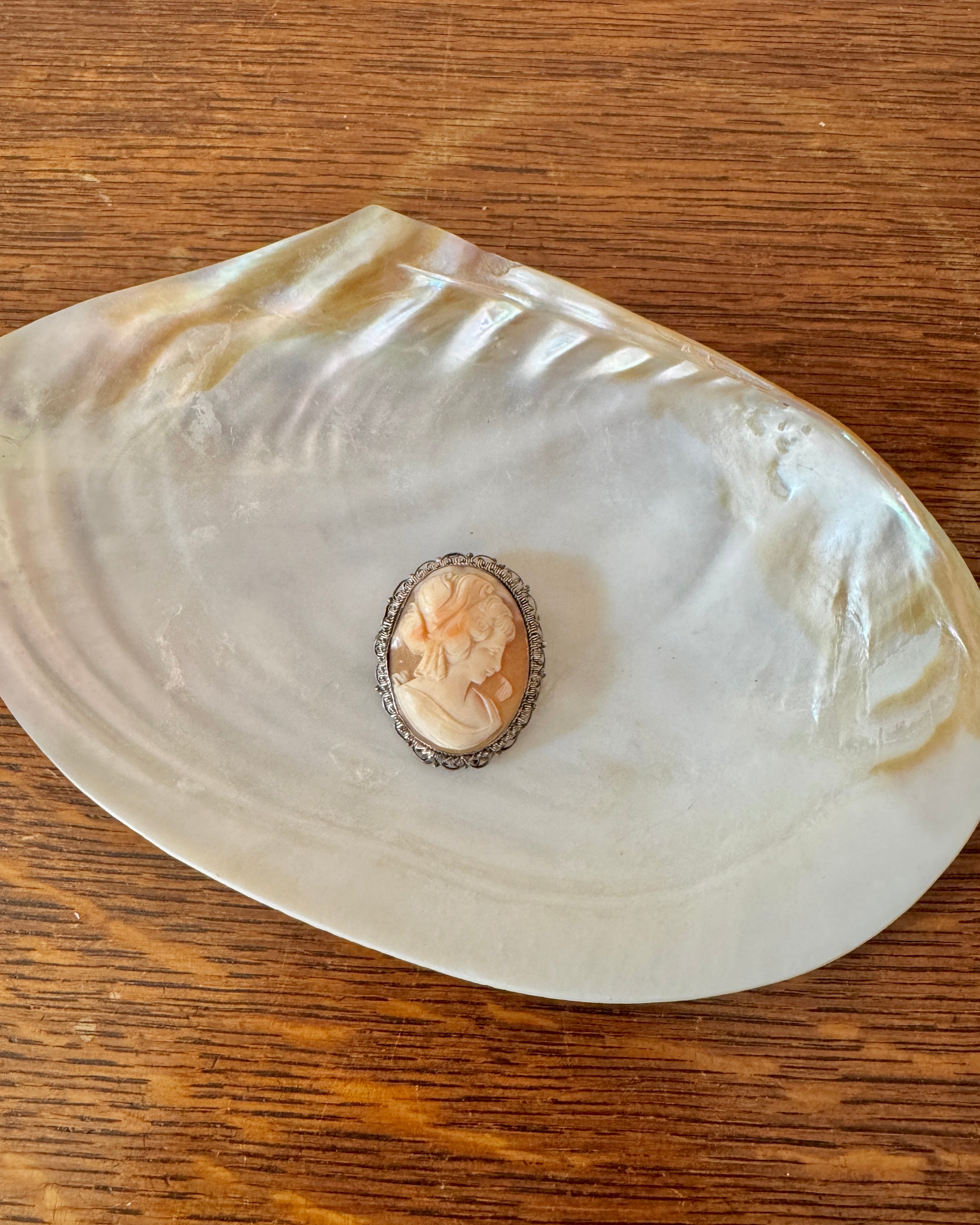 Antique 1920s Italian Filigree Silver Hand Carved Shell Cameo Brooch and Pendant for a Necklace Oval Large Size