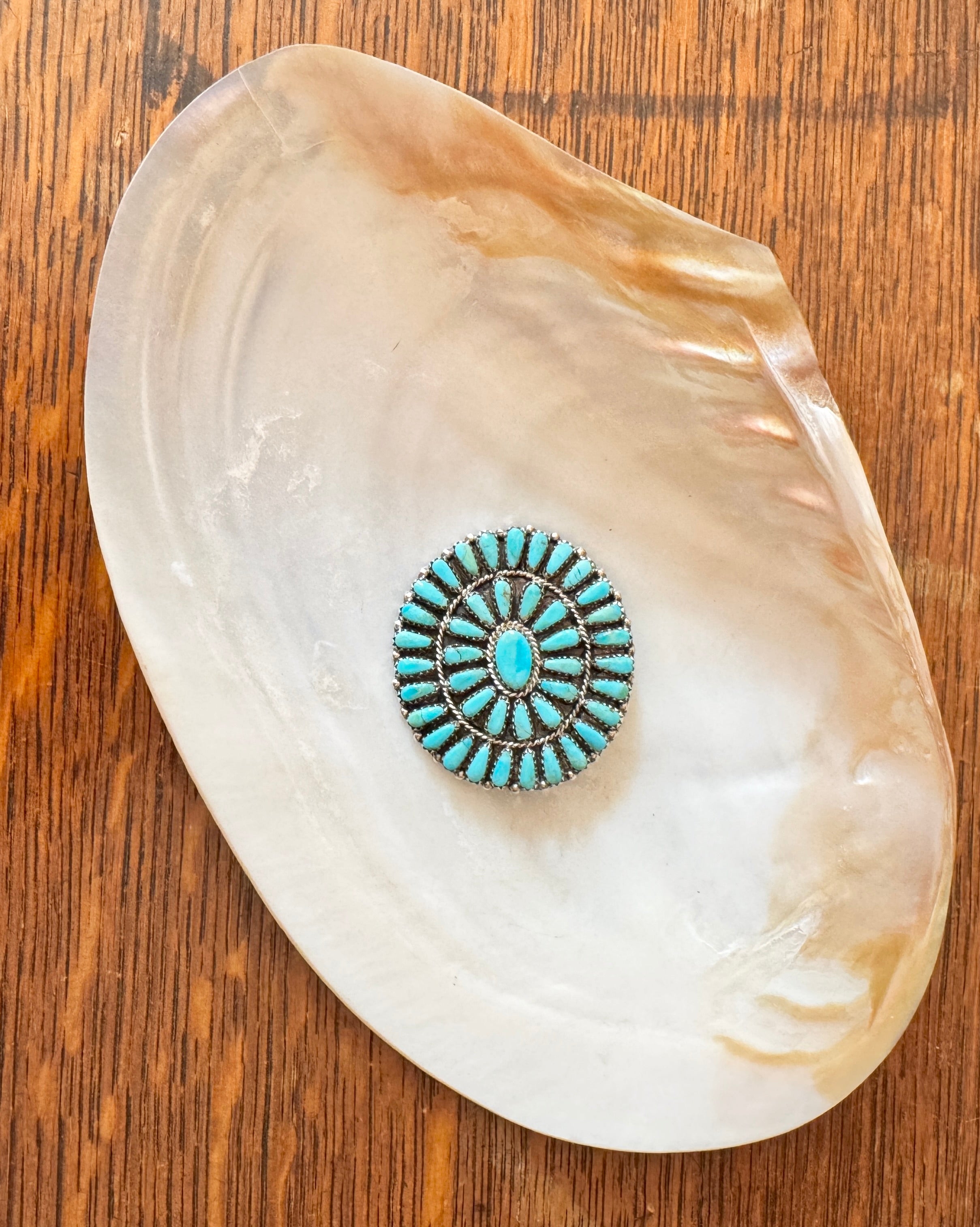 Vintage Native American Navajo Sterling Silver and Turquoise Cluster Kingman Pin Pendant for Necklace Signed PB