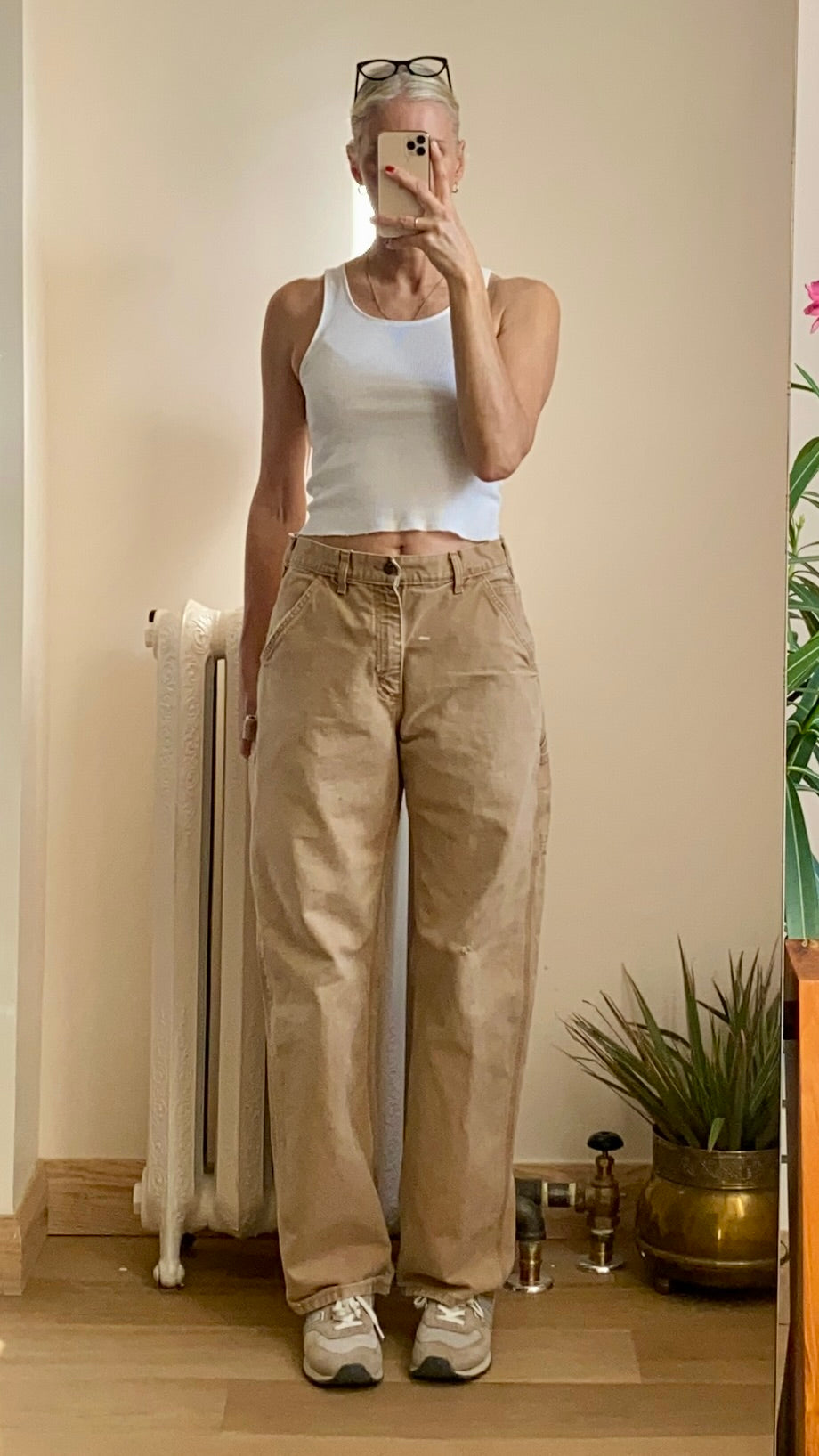 Vintage 1990s Carhartt Tan Canvas Carpenter Dungaree Fit Pants Unpin Made in USA Size 31