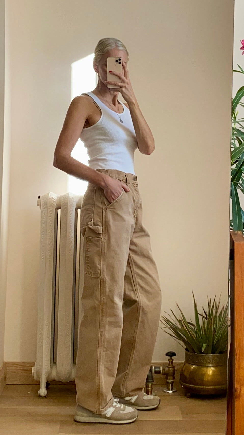 Vintage 1990s Carhartt Tan Canvas Carpenter Dungaree Fit Pants Unpin Made in USA Size 31