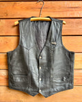 Vintage 90s Black Leather Mens Biker Vest Waistcoat with Pockets Size L