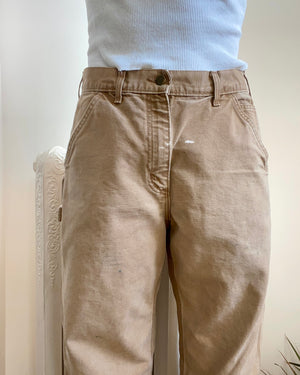 Vintage 1990s Carhartt Tan Canvas Carpenter Dungaree Fit Pants Unpin Made in USA Size 31