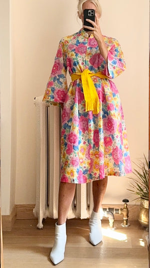 Vintage 1960s Stella Fagin Floral Pegnoir Union Made ILGWU