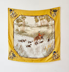 Vintage GUCCI 1980s Hunting Scene with Beagles and Horse Rider Silk Twill Carre Scarf Shawl 33X33 Made in Italy