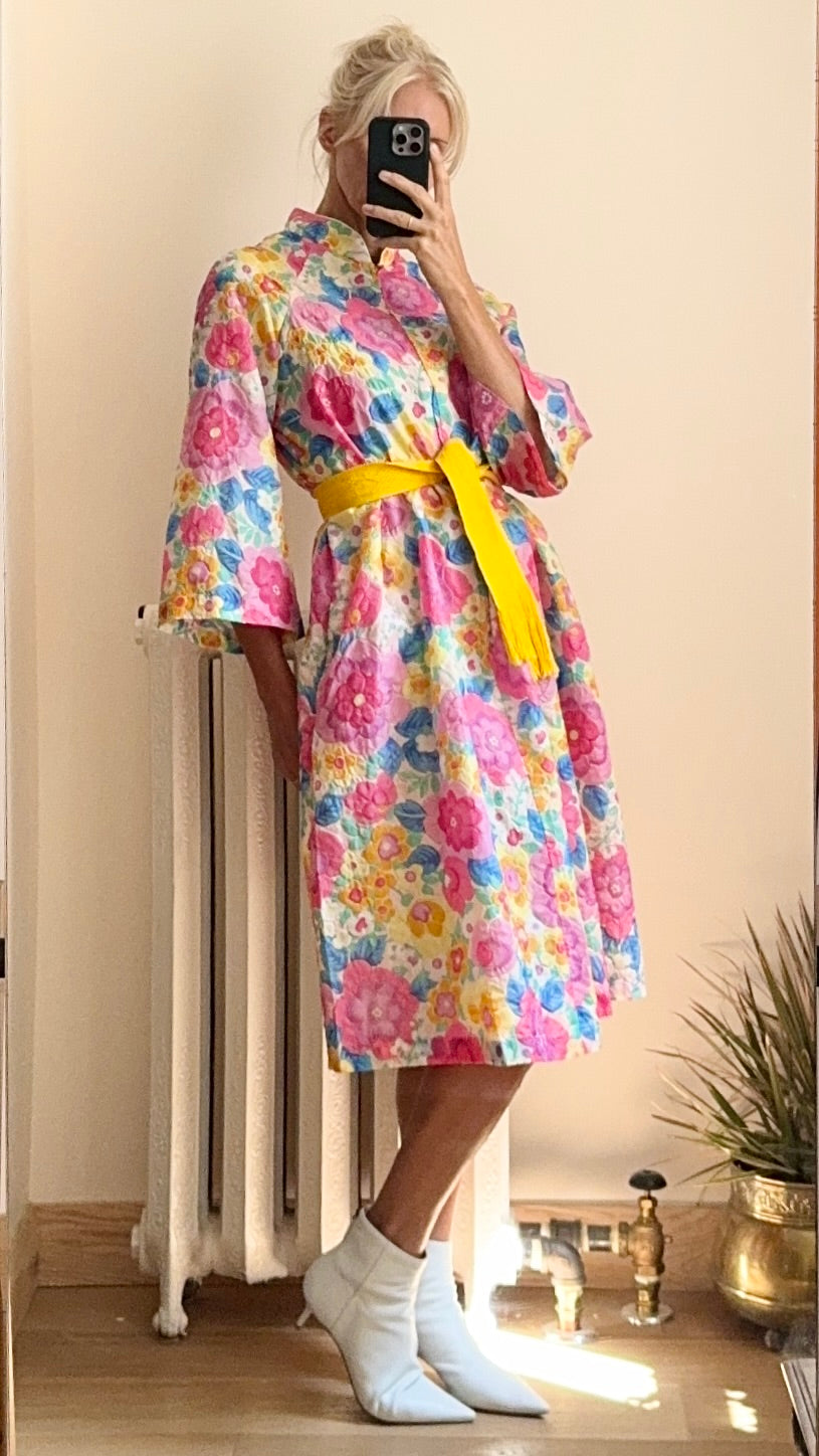 Vintage 1960s Stella Fagin Floral Pegnoir Union Made ILGWU