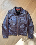 Vintage 1970s Mens Reed Sportswear Mahogany Brown Burgundy Leather Cafe Racer Jacket With Detachable Vest / Zip out Sherpa Liner Size S