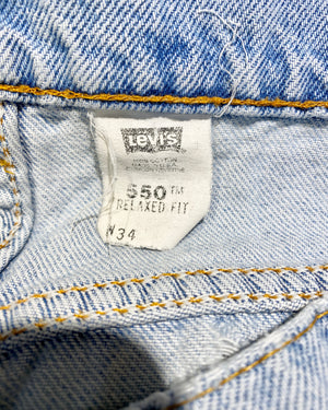 Vintage 1990s Levis 550 Orange Tab Hemmed Jean Shorts Light Wash Made in USA Size 33