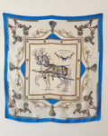 Vintage HERMES Foulard Harnais Francais Premier Empire Blue Silk Twill Scarf Carre 1990s Reissue of one Designed by Hugo Grygkar