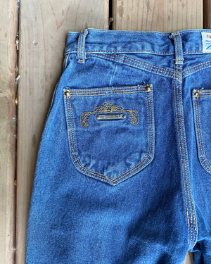 Vintage BRITTANIA Late 1970s High Waist Straight Boot Leg Medium Blue Wash Jeans size 25 Made in USA