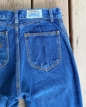 Vintage BRITTANIA Late 1970s High Waist Straight Boot Leg Medium Blue Wash Jeans size 25 Made in USA