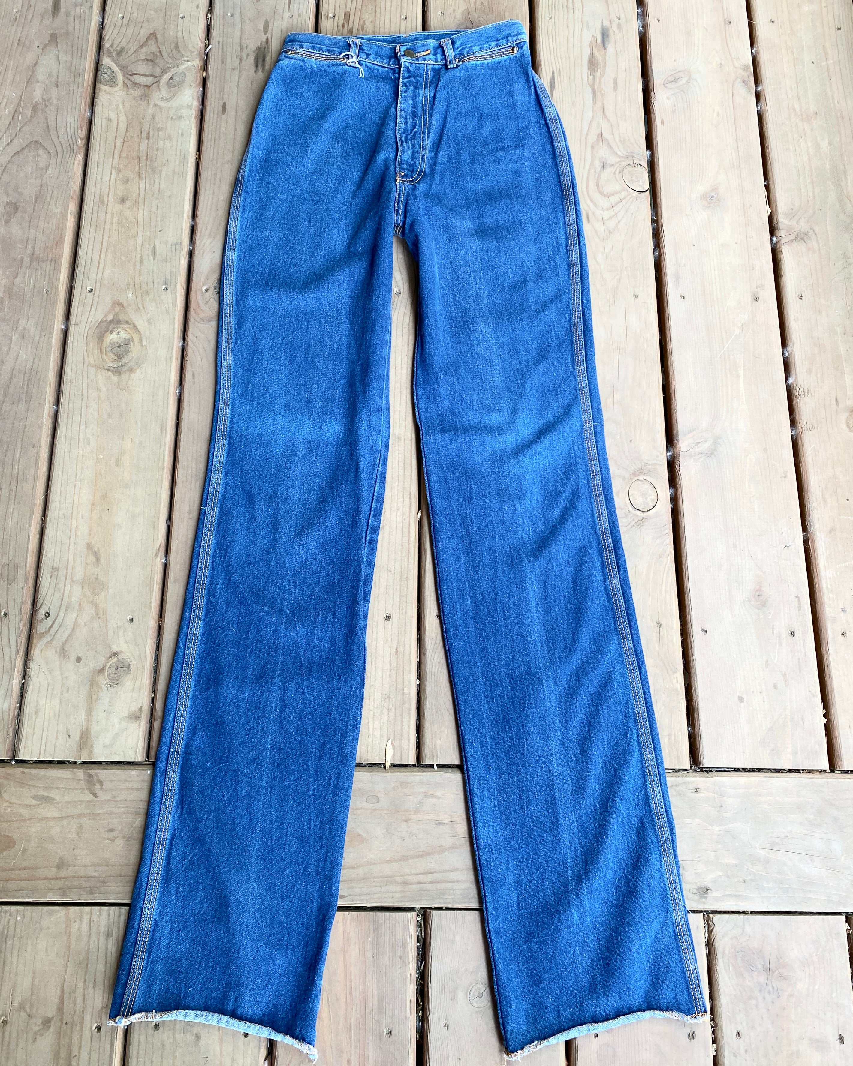 Vintage BRITTANIA Late 1970s High Waist Straight Boot Leg Medium Blue Wash Jeans size 25 Made in USA