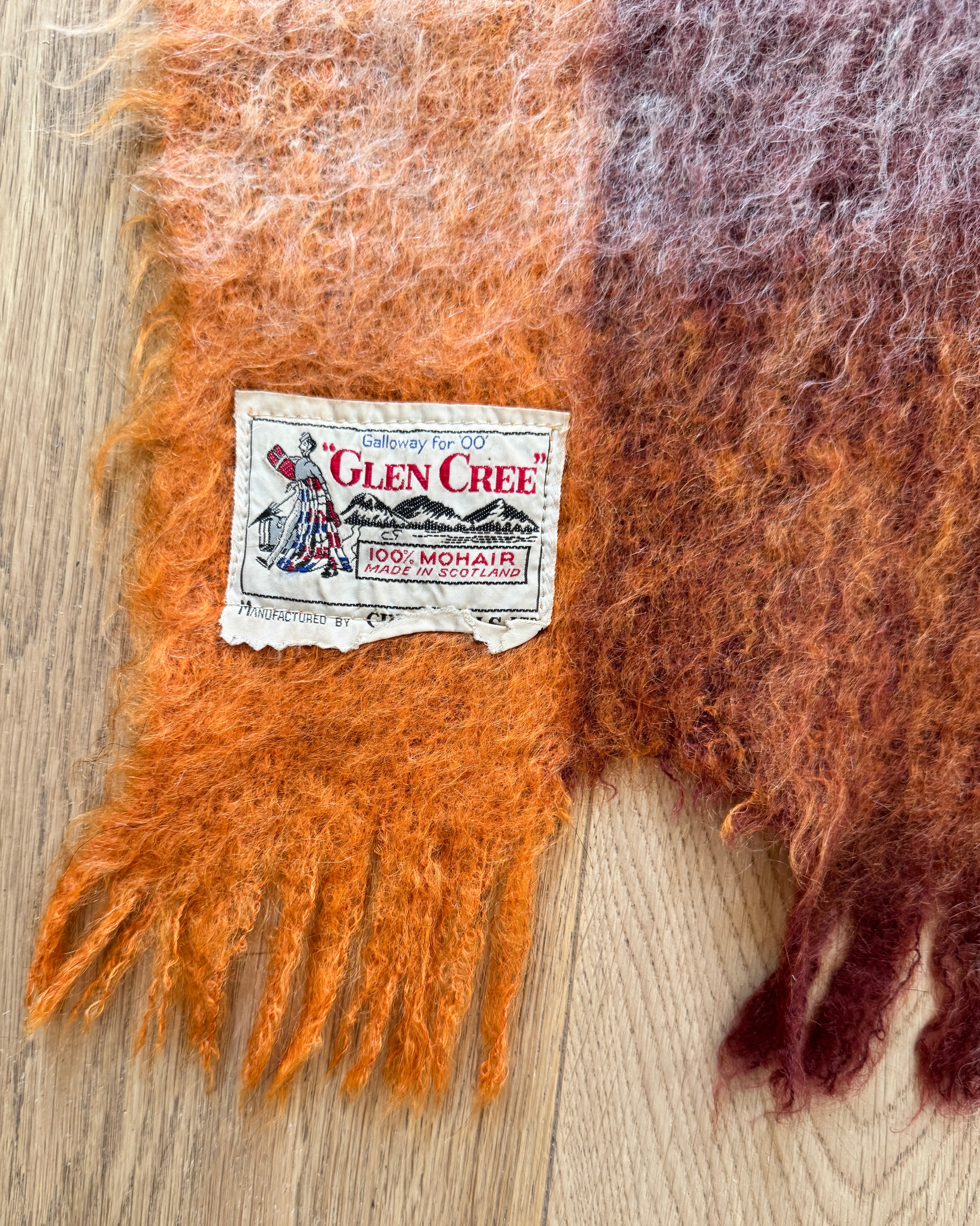 Vintage 1950s Glen Cree Mohair Throw Blanket: Orange Brown Check, Made in Scotland  45"X72"