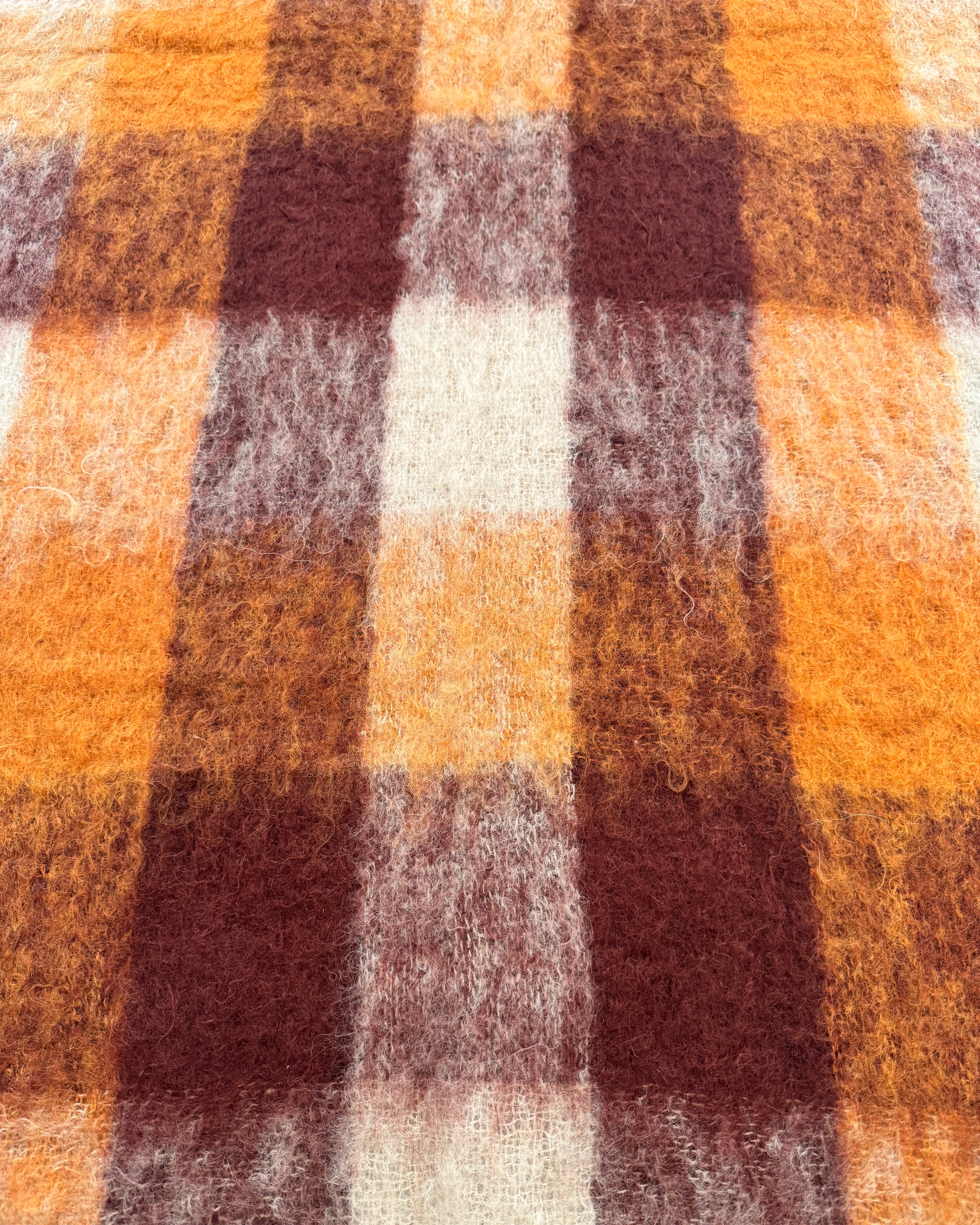 Vintage 1950s Glen Cree Mohair Throw Blanket: Orange Brown Check, Made in Scotland  45"X72"