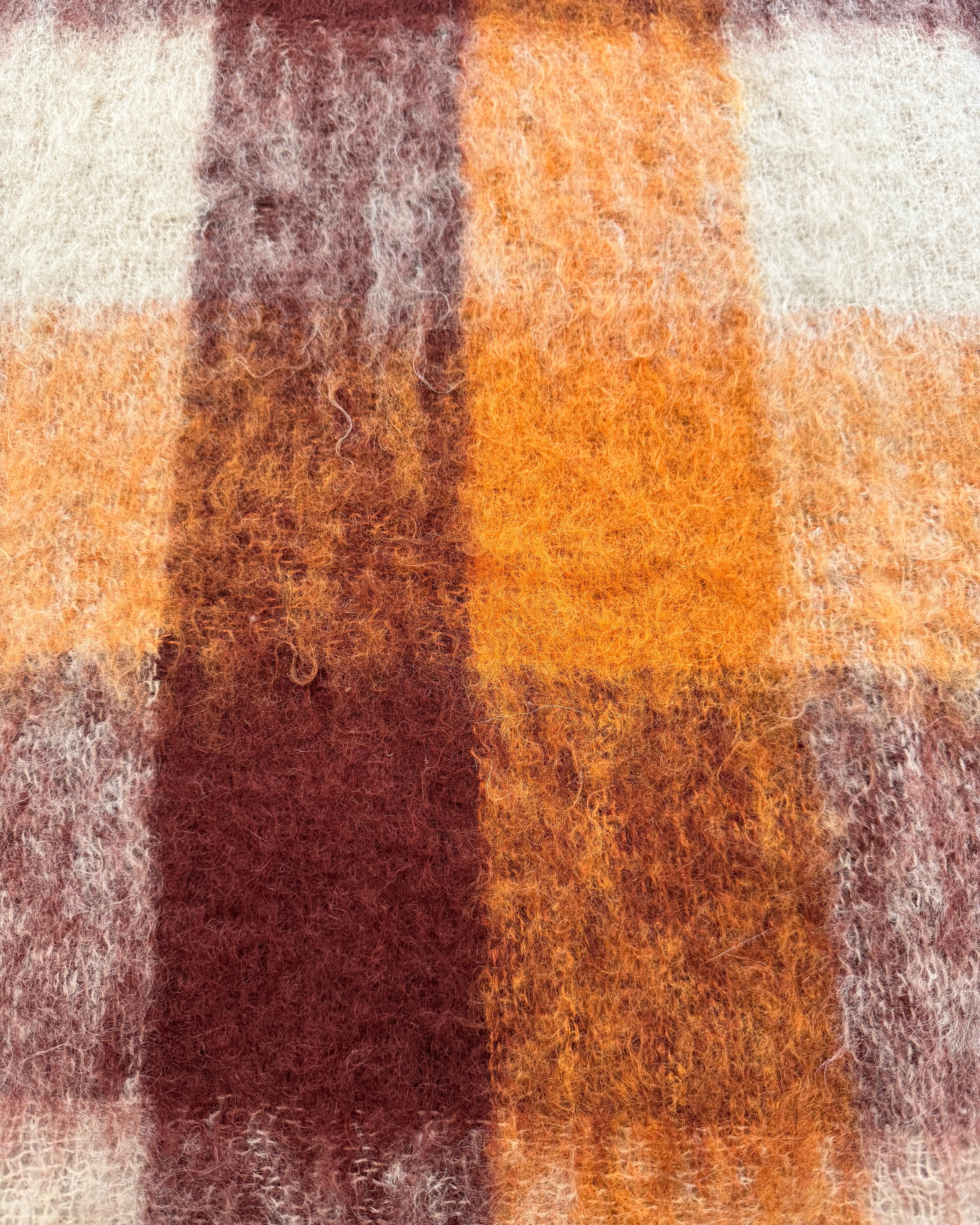 Vintage 1950s Glen Cree Mohair Throw Blanket: Orange Brown Check, Made in Scotland  45"X72"