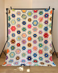 Vintage Grandmothers Flower Garden Patchwork Cotton Quilt Blanket