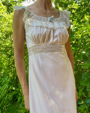 VINTAGE 1930s 1940s RADCLIFFE Bias Cut Blush Slip Dress Nightgown with Lace Size M