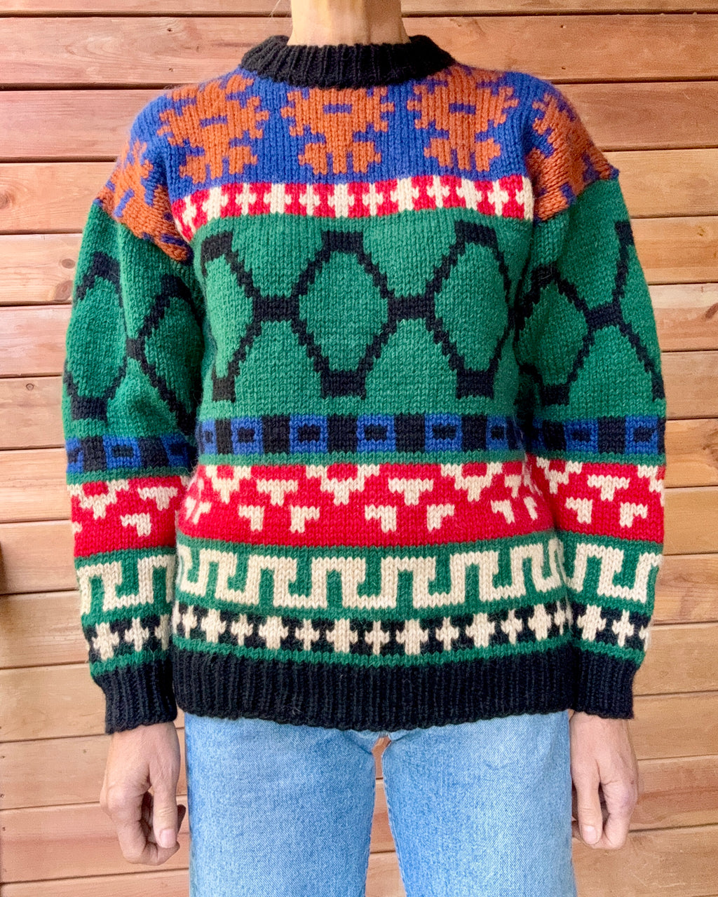 Vintage Passports Wool Knit Navajo / Fair Isle / Nordic Style Sweater: Chunky Ski Pullover