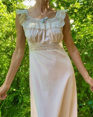 VINTAGE 1930s 1940s RADCLIFFE Bias Cut Blush Slip Dress Nightgown with Lace Size M