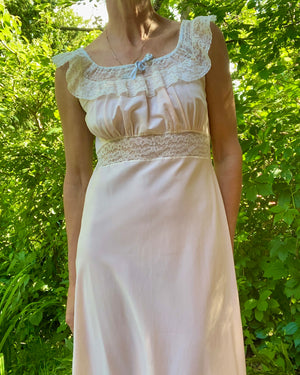 VINTAGE 1930s 1940s RADCLIFFE Bias Cut Blush Slip Dress Nightgown with Lace Size M