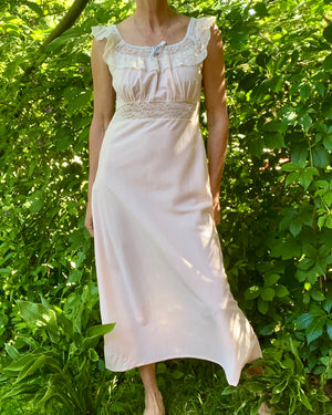 VINTAGE 1930s 1940s RADCLIFFE Bias Cut Blush Slip Dress Nightgown with Lace Size M