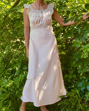 VINTAGE 1930s 1940s RADCLIFFE Bias Cut Blush Slip Dress Nightgown with Lace Size M