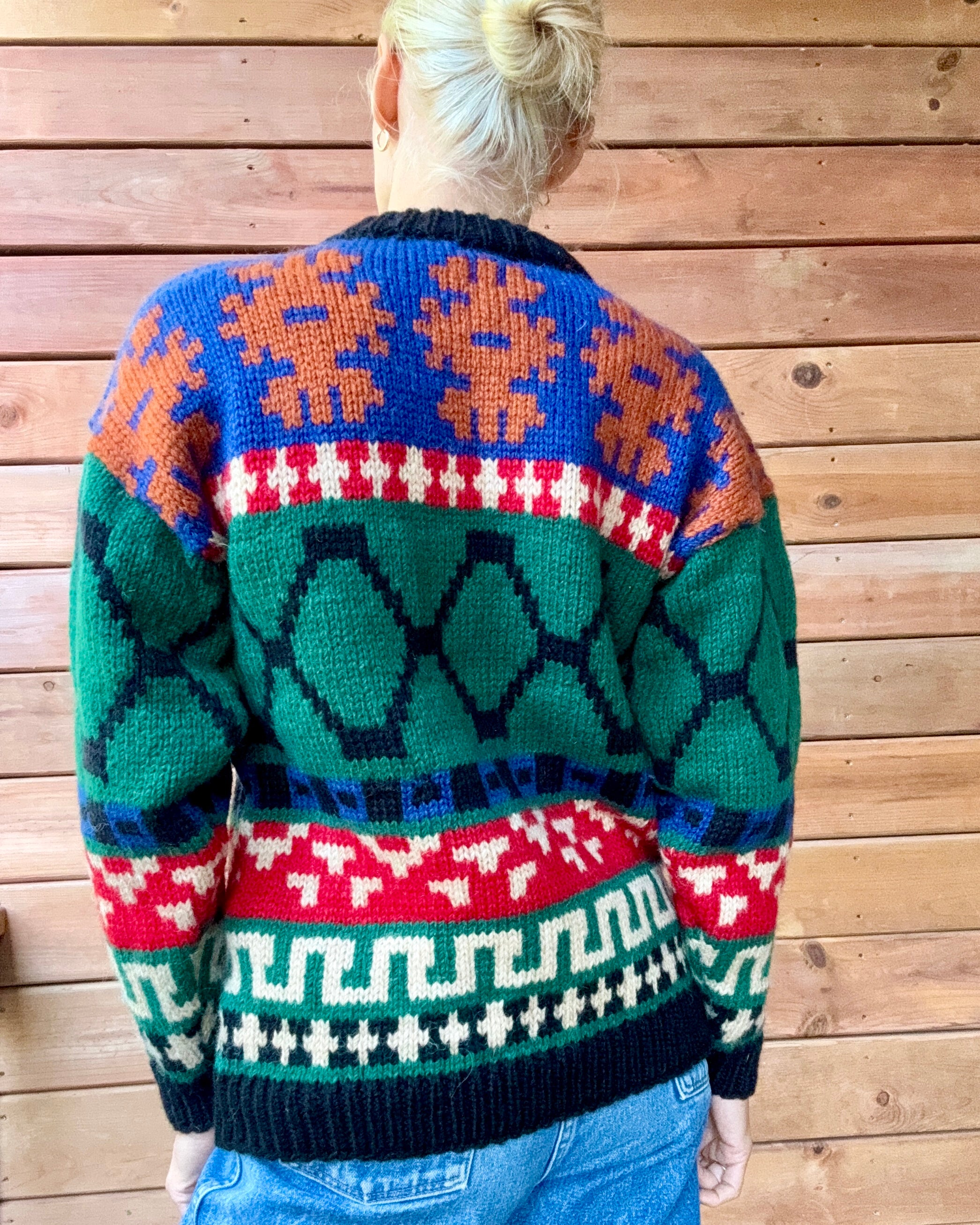 Vintage Passports Wool Knit Navajo / Fair Isle / Nordic Style Sweater: Chunky Ski Pullover